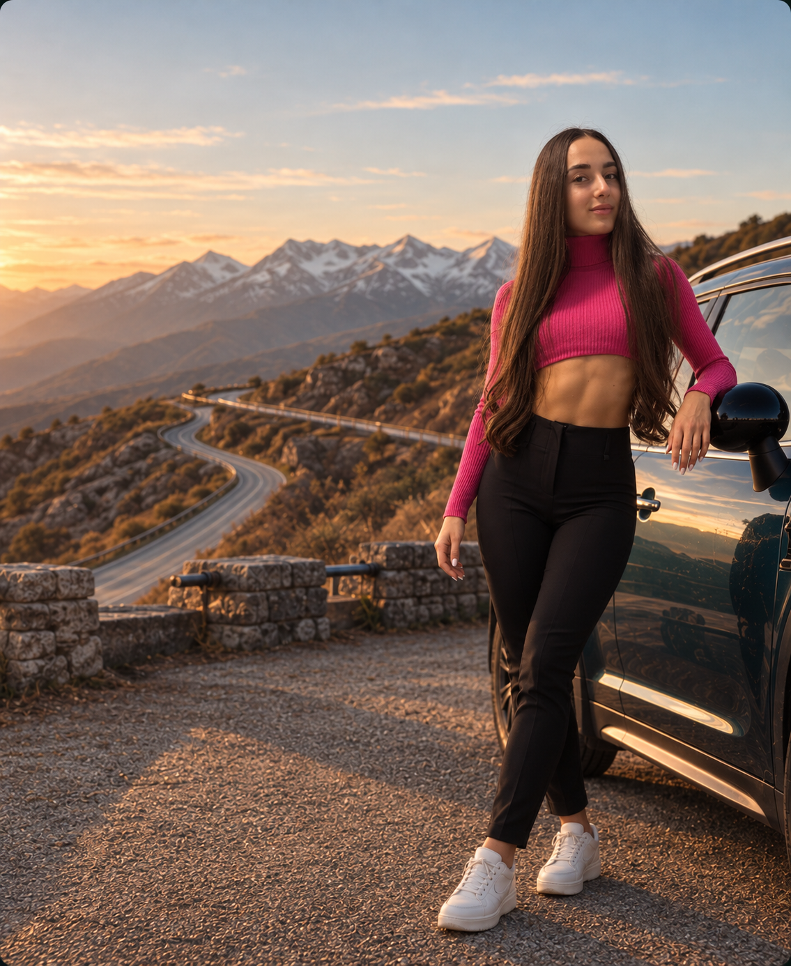 Жената от Shape Up Project на планински път - визуализация по предоставена снимка